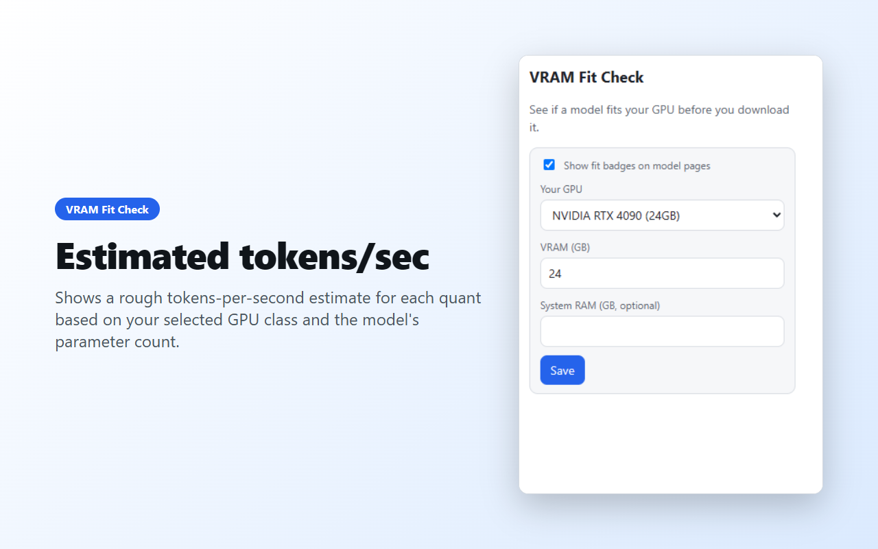 Estimated tokens/sec