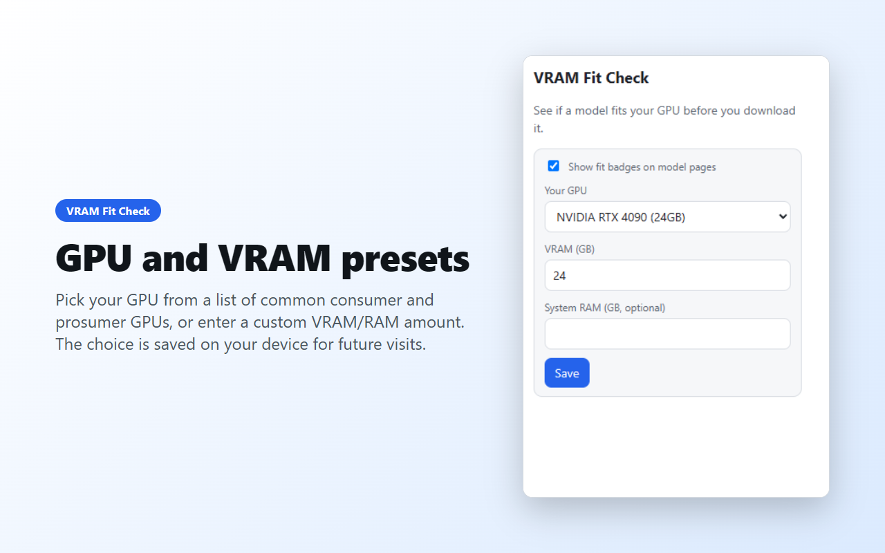 GPU and VRAM presets